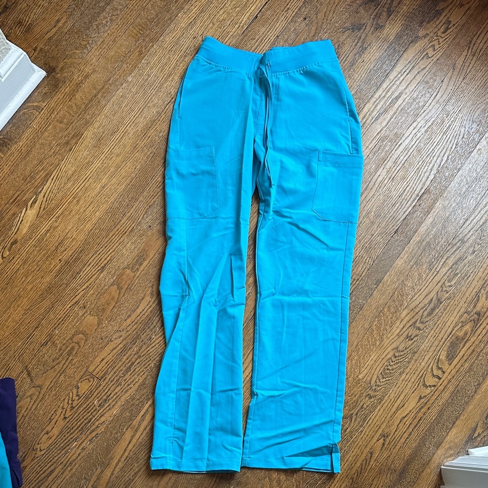 Mandala Bright Turquoise Straight-Leg Scrub Pants XS